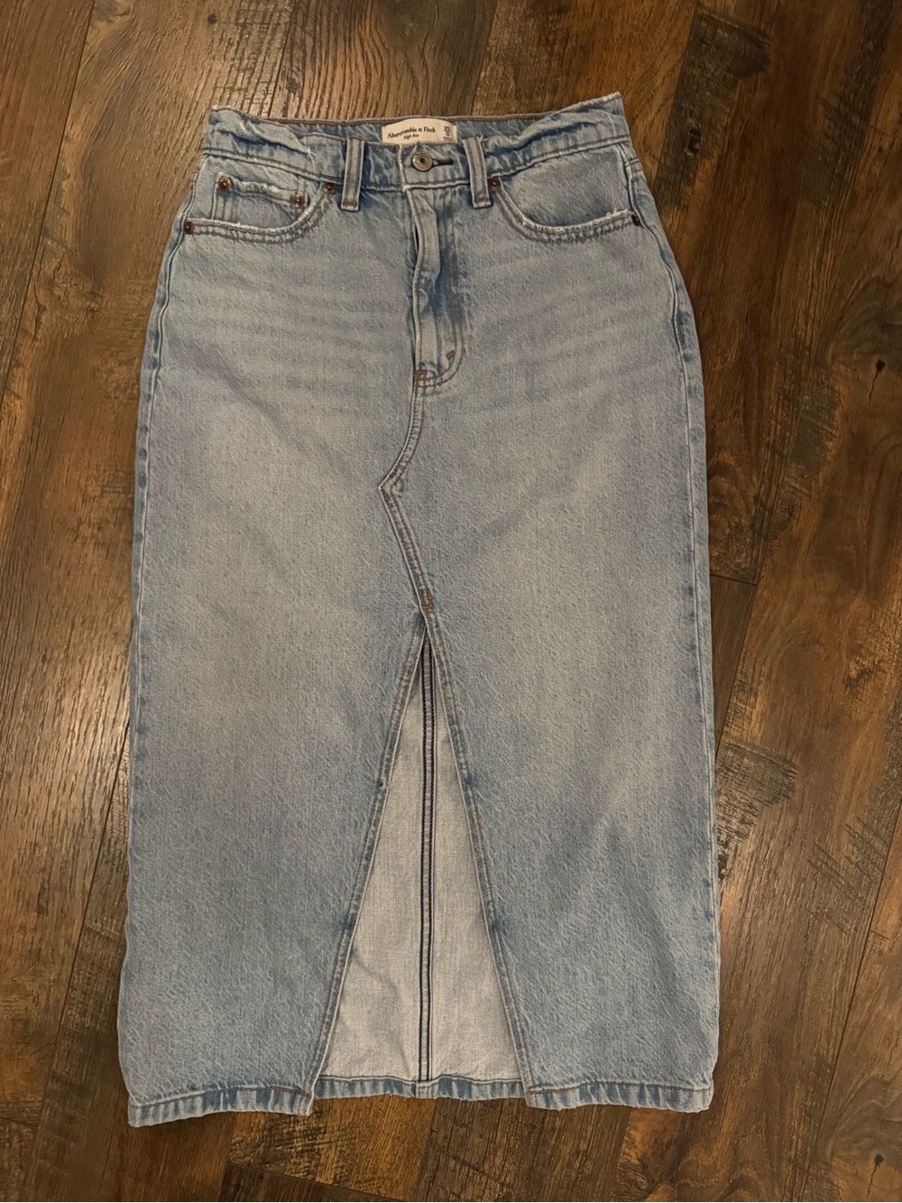 Abercrombie & Fitch Light Blue Denim Straight Skirt with Front Slit